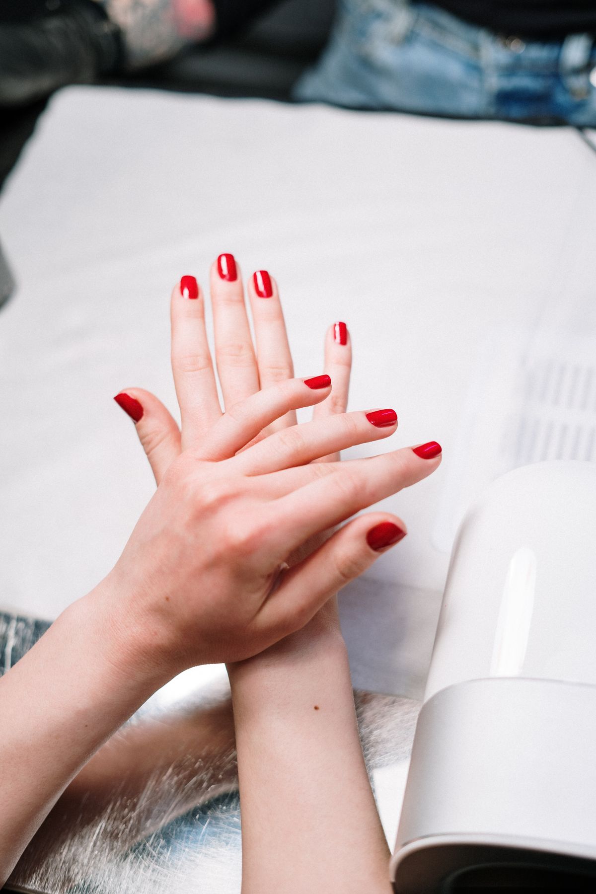 Finished manicure at a nail salon